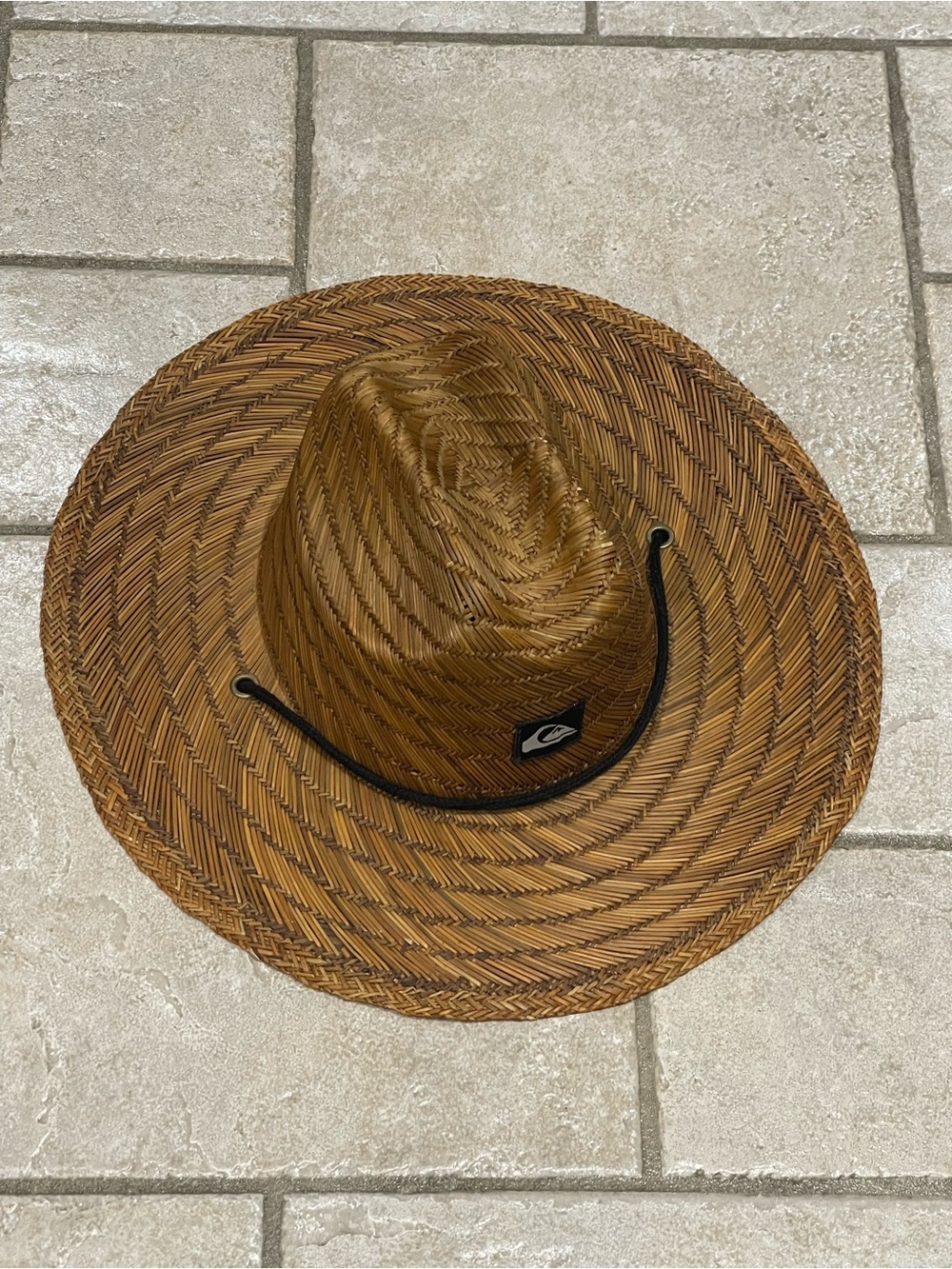 Quiksilver Tan Woven Straw Sun Hat with Black Chin Cord Sm/Med